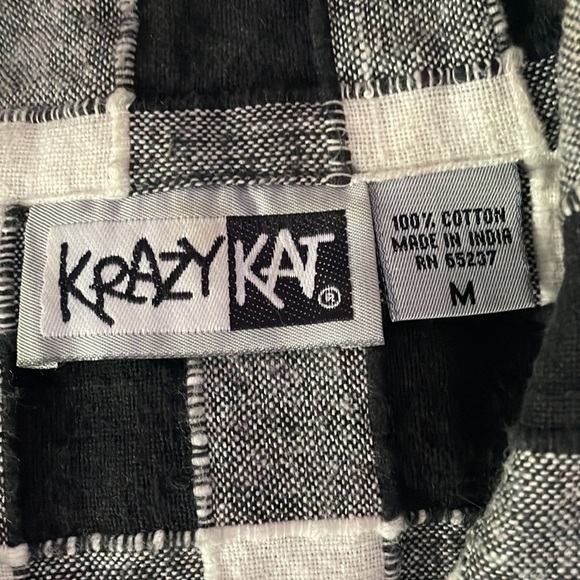 KrazyKat Vest Checkered Patch Buffalo Check Plaid Sleeveless Button Front Collar - Picture 2 of 5